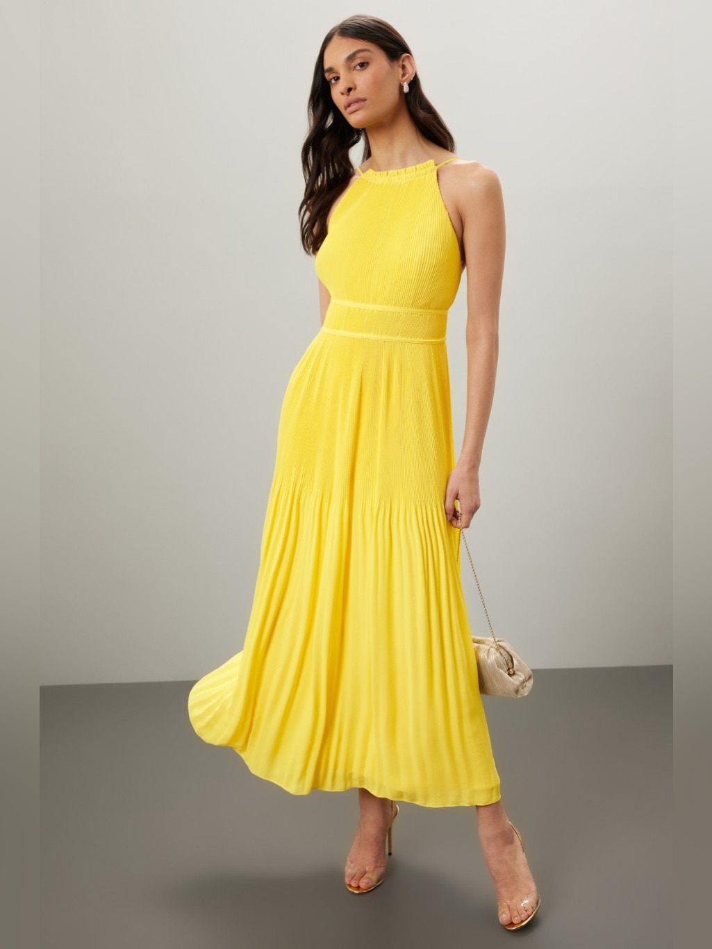 Amur Bright Yellow Halter Maxi Dress